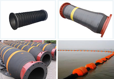Many hose floats are on the seawater, a suction dredge hose, several floating dredge hoses and a discharge dredge hose.