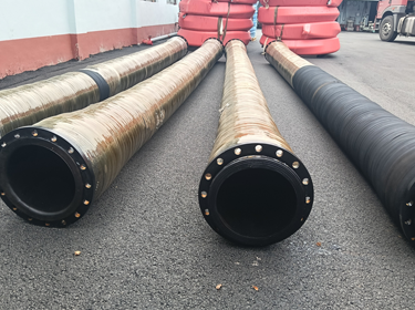 Discharge dredging hose with flange.